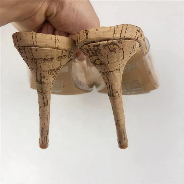 New European Fashion Summer pointed toe PVC transparent stylish stiletto high heel party office slide women heel sandals