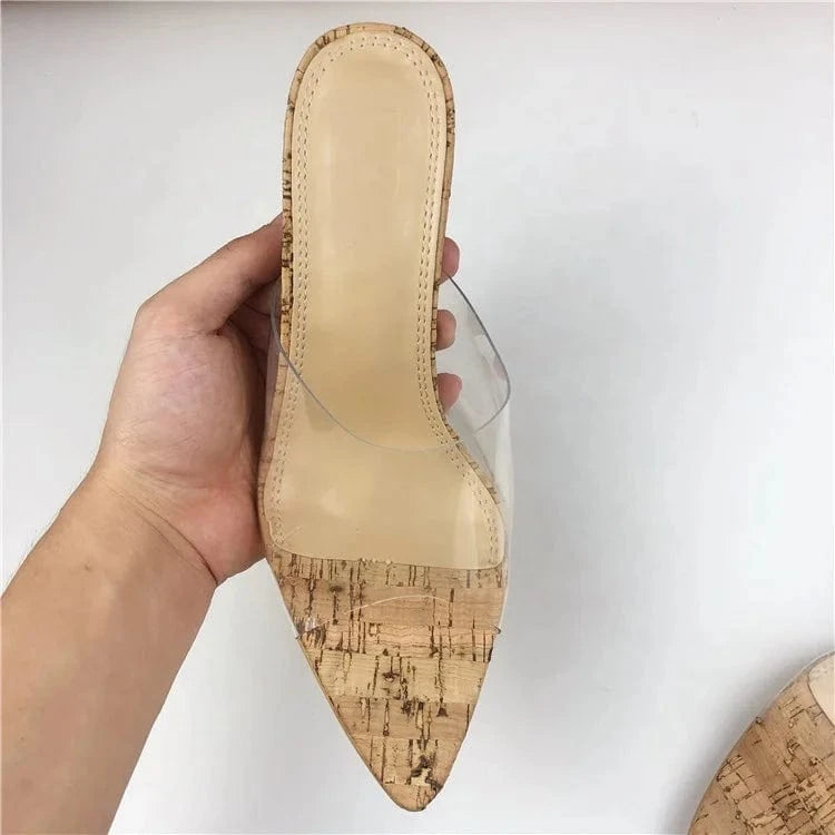 New European Fashion Summer pointed toe PVC transparent stylish stiletto high heel party office slide women heel sandals
