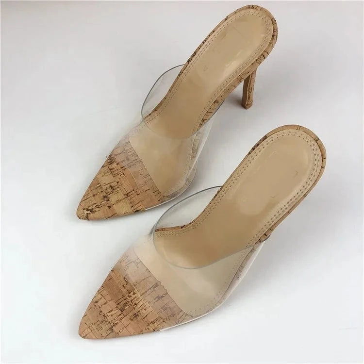 New European Fashion Summer pointed toe PVC transparent stylish stiletto high heel party office slide women heel sandals
