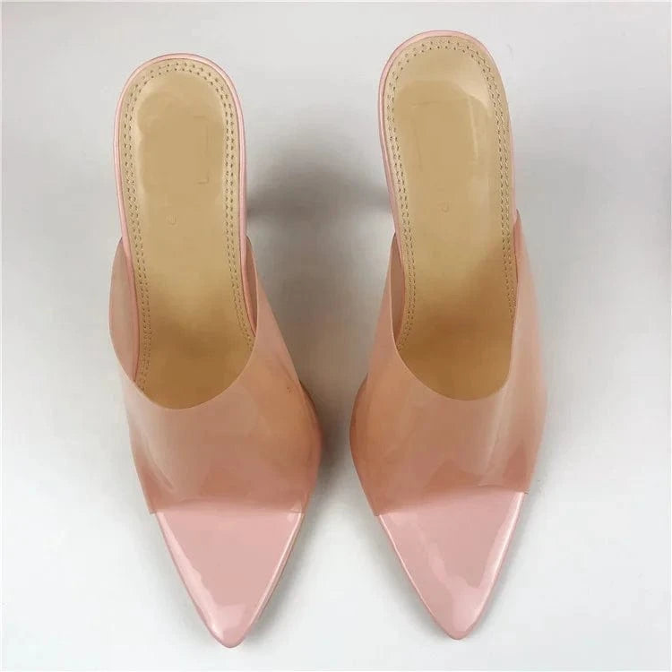 New European Fashion Summer pointed toe PVC transparent stylish stiletto high heel party office slide women heel sandals