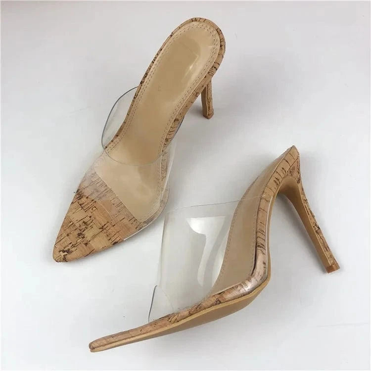 New European Fashion Summer pointed toe PVC transparent stylish stiletto high heel party office slide women heel sandals