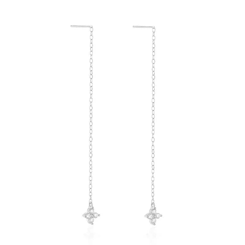 New Fashion 925 Sterling Silver Zircon Wedding Long Drop Earrings For Girls Beautiful Jewelry