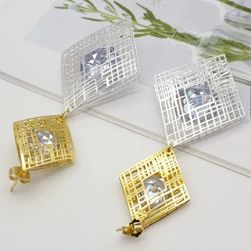 New Fashion African Earrings 24K Gold Plated Statement Zircon Drop Earrings Women Fine Jewelry Earrings