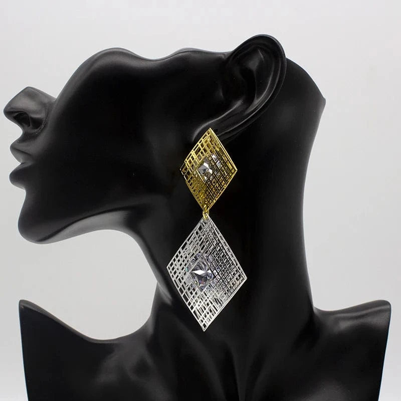 New Fashion African Earrings 24K Gold Plated Statement Zircon Drop Earrings Women Fine Jewelry Earrings