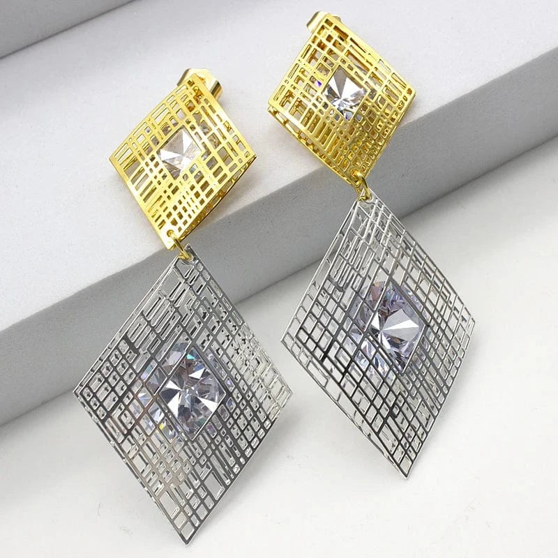 New Fashion African Earrings 24K Gold Plated Statement Zircon Drop Earrings Women Fine Jewelry Earrings