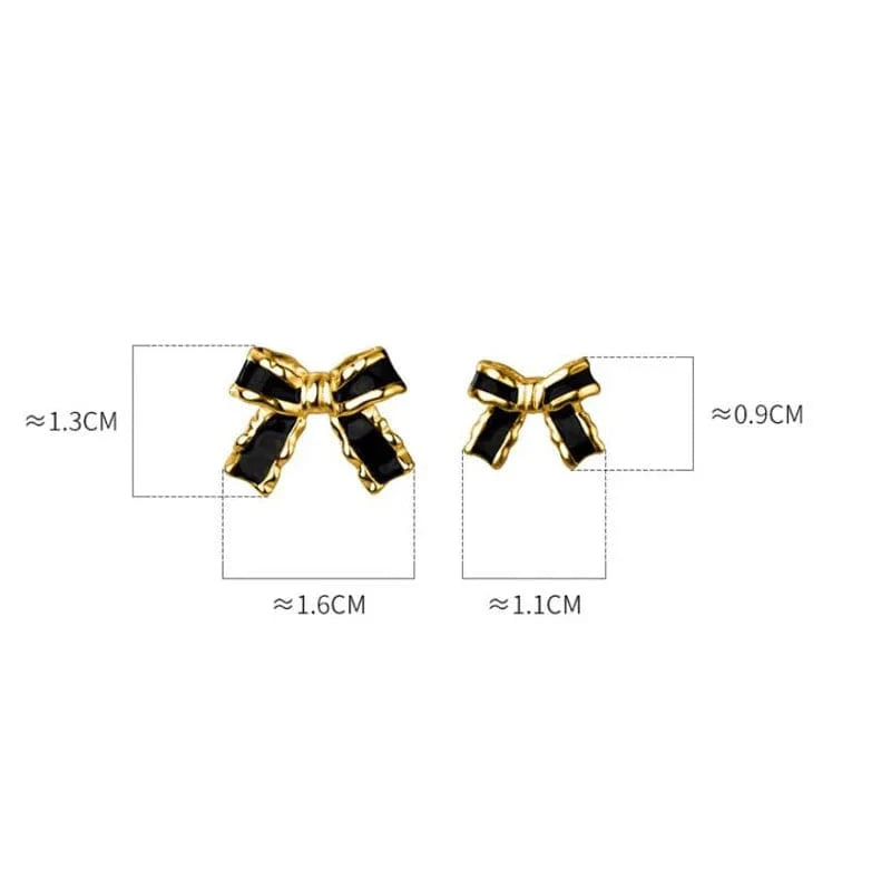 New Fashion Black Enamel Golden Silver Bowknot Stud Earrings Women 925 Sterling Silver Jewelry