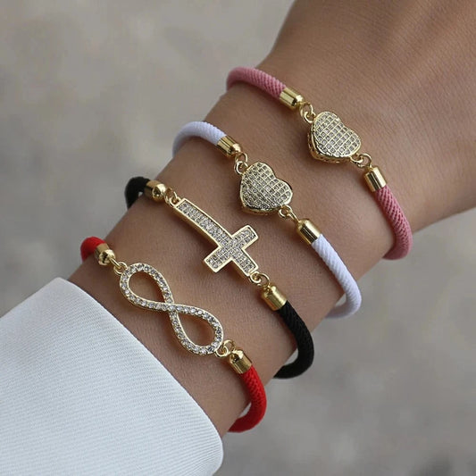 New Fashion Cross Heart Charm Bracelet Women Pave Zirconia Adjustable Colorful Rope Bracelet For Women Jewelry Gift