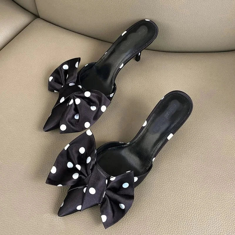 New fashion custom made female shoes heel pointed toe bow sweety points print party wedding working heel pumps for women