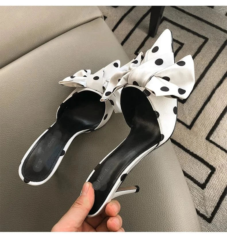 New fashion custom made female shoes heel pointed toe bow sweety points print party wedding working heel pumps for women