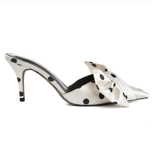 New fashion custom made female shoes heel pointed toe bow sweety points print party wedding working heel pumps for women