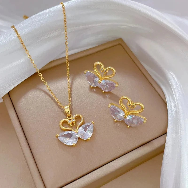 New Fashion Custom Moissanite Wedding Luxury  Jewelry Sets Diamond Chain Necklace Earring Jewelry Set