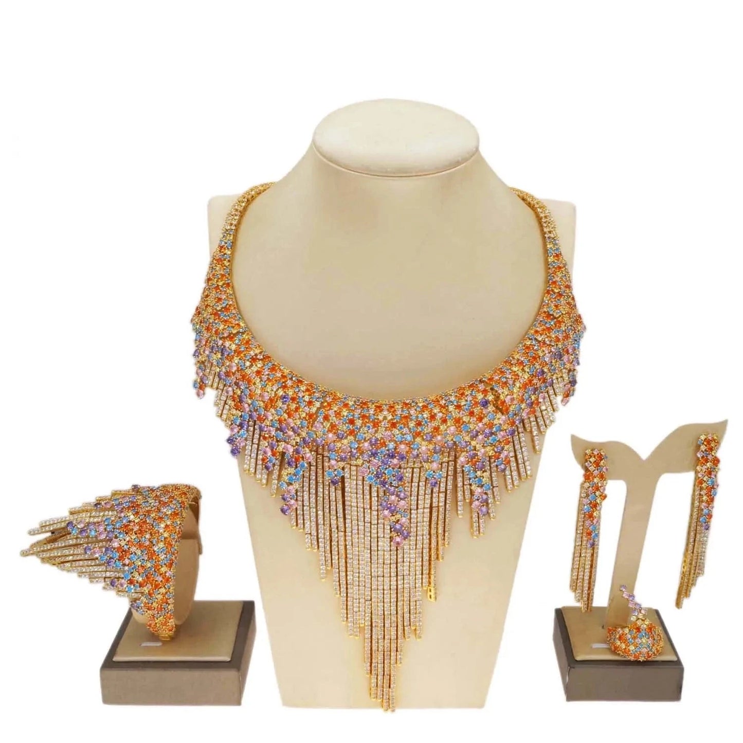 New Fashion Factory Jewelry Sets Gold Zirconia Jewelry Set High Quality Cubic Zirconia Wedding Jewelry For Women