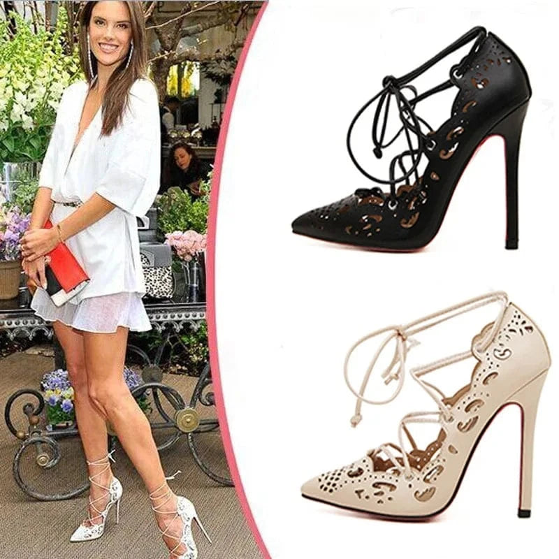 New Fashion Hollow Cross High Heels Women's Pointed Toe Sexy Stilettos Party Wedding Pumps Basic Shoes