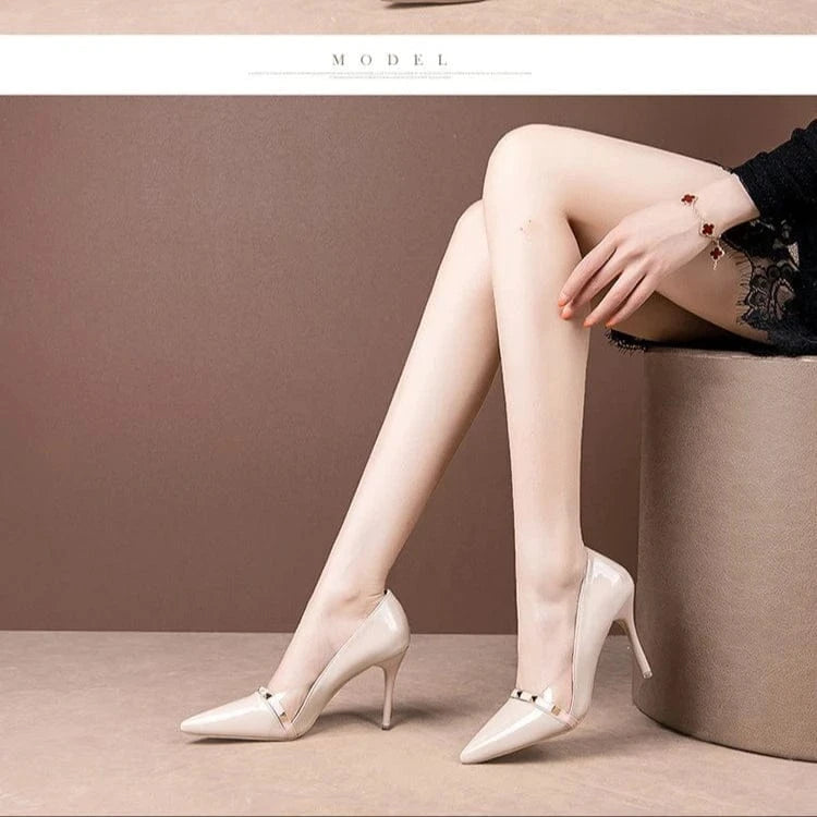 New Fashion Leather Sexy Heels Shoes Pointed Toe Rivet Super High Heels Green Women Dress Shoes Stilettos