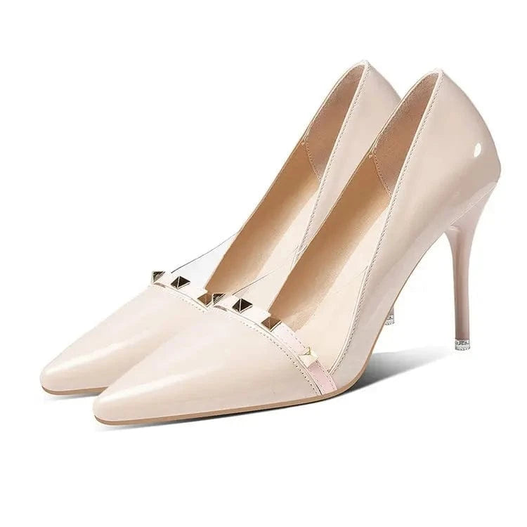 New Fashion Leather Sexy Heels Shoes Pointed Toe Rivet Super High Heels Green Women Dress Shoes Stilettos