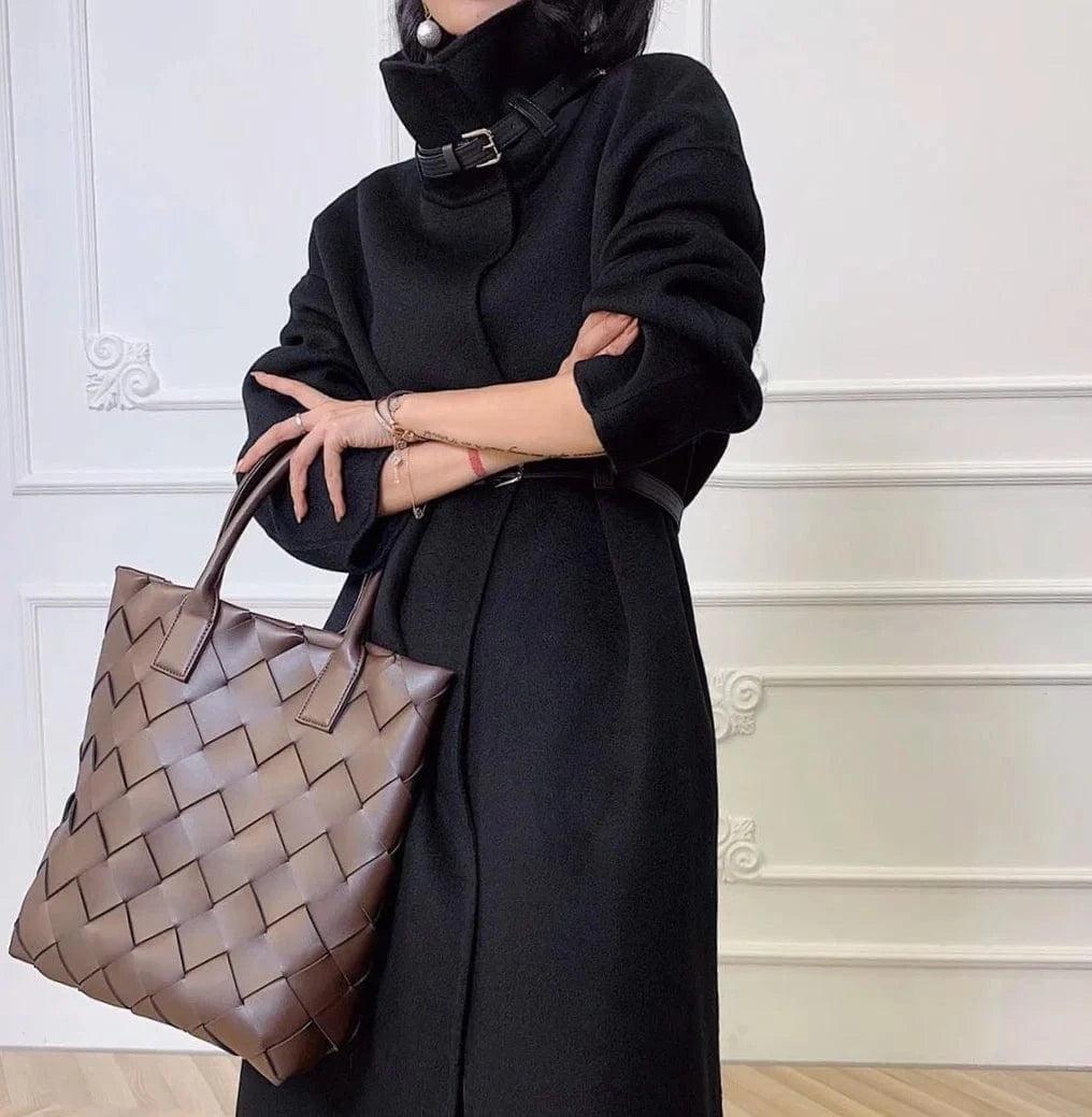 New Fashion Long Winter Genuine Shearling Ladies Coat Belted Peacoat Trench Sexy Women's 100% Real Sheep Lamb Fur Cashmere Women