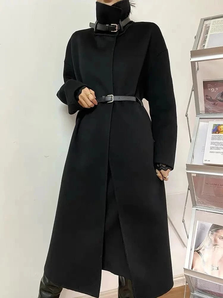 New Fashion Long Winter Genuine Shearling Ladies Coat Belted Peacoat Trench Sexy Women's 100% Real Sheep Lamb Fur Cashmere Women