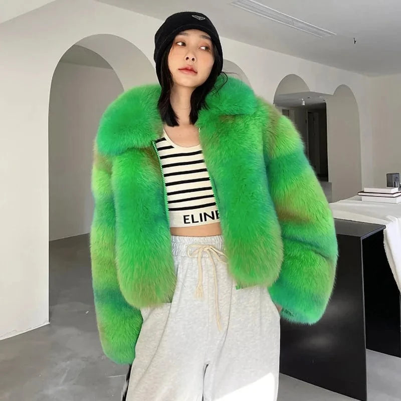 New Fashion Luxury Women Crop Fur Jacket Winter Warm Real Fox Fur Coat for Ladies