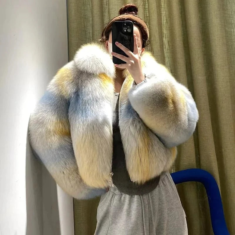 New Fashion Luxury Women Crop Fur Jacket Winter Warm Real Fox Fur Coat for Ladies