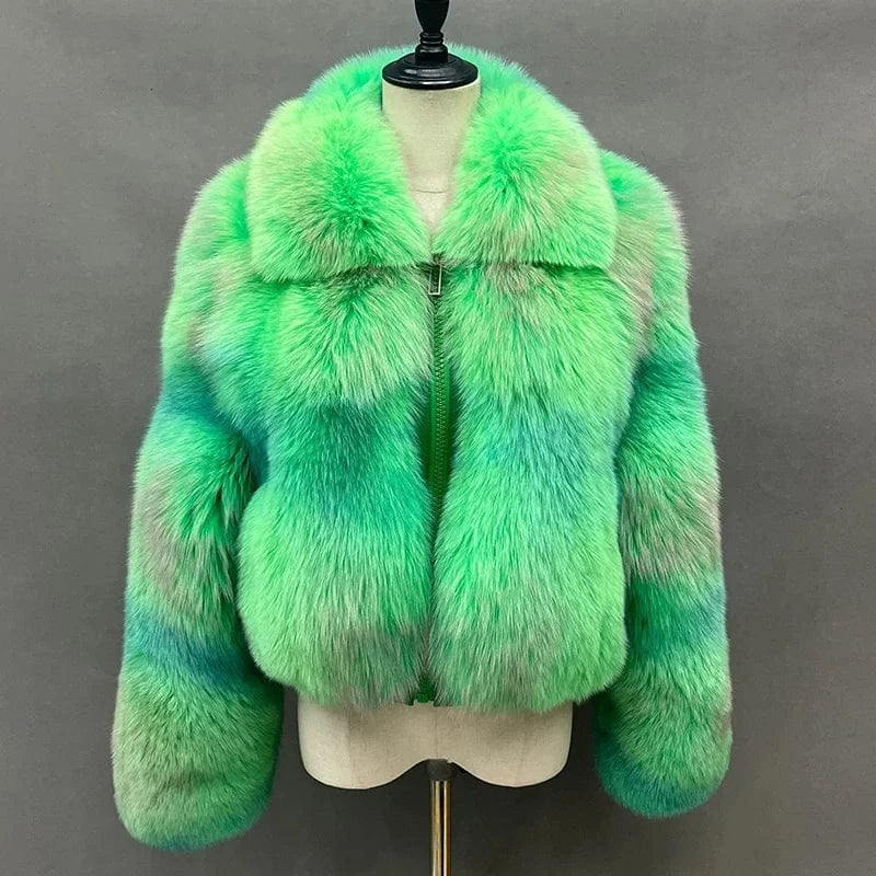 New Fashion Luxury Women Crop Fur Jacket Winter Warm Real Fox Fur Coat for Ladies