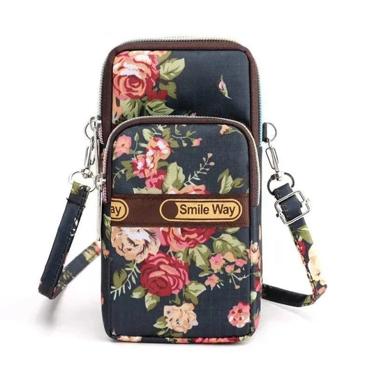 New Fashion Nylon Printed Mobile Phone Bag Trend Multifunctional Small Square Bag Change Multi Compartment Canvas Sling Card Bag