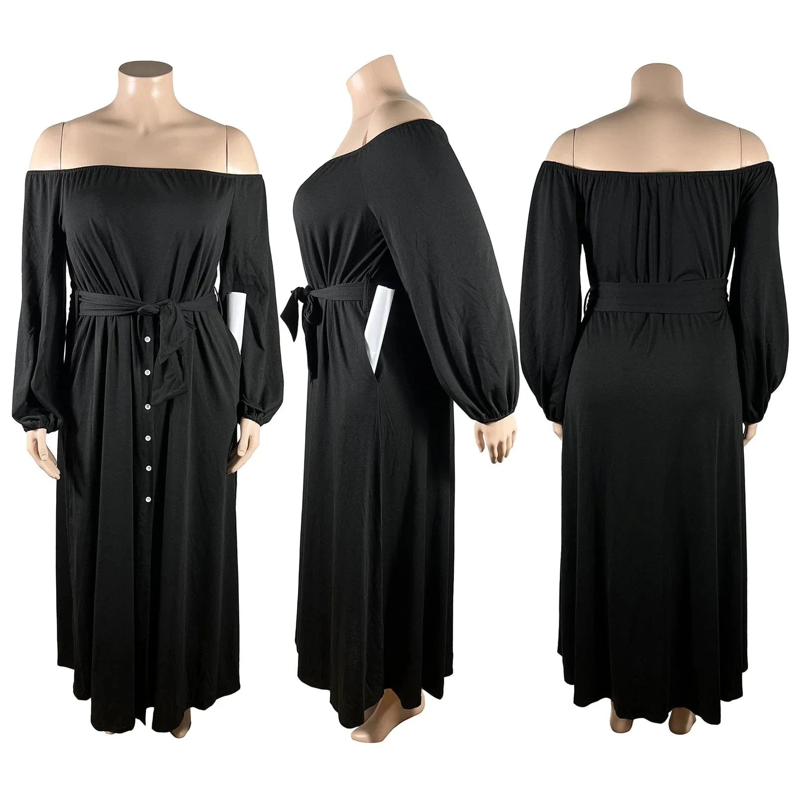 New Fashion Party High Street Woman Plus Size Women's Clothing Off Shoulder Split Maxi Dress with Belt