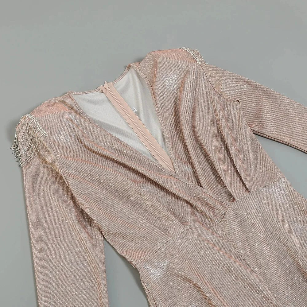 New Fashion Sequins Jumpsuit For Women 2025 Long Sleeves V Neck Draped Autumn Rompers Celebrity Evening Party Club Overall