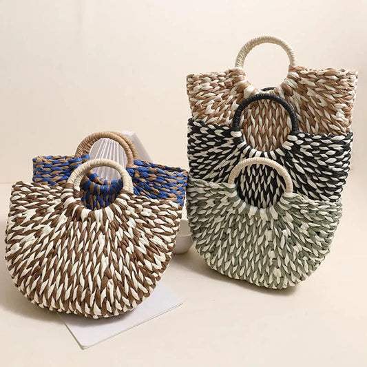 New Fashion straw Handbags 2024 lady beach bags lady design woven purses for women