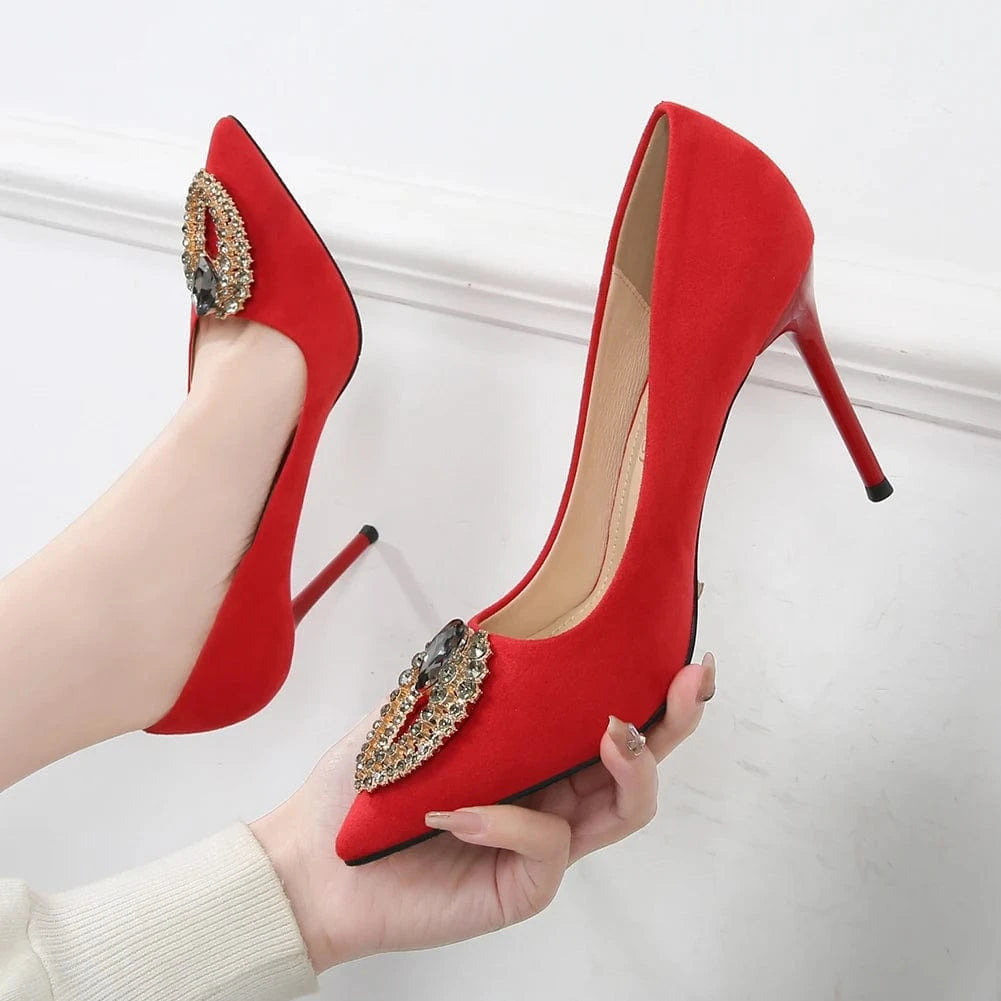 New Fashion Trend 9 CM High Heels Women Pumps Shoes Big Diamond Wedding Office Wear Elegant Formal Shoes For Ladies