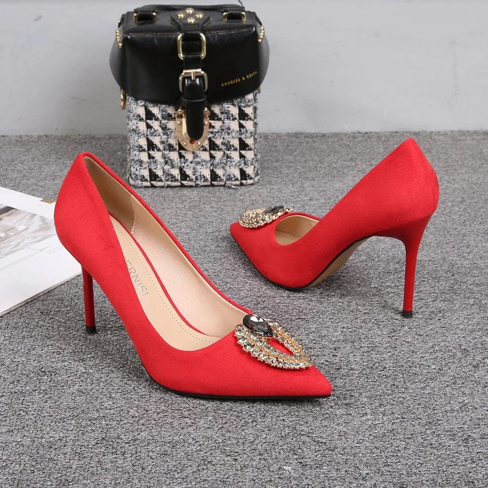 New Fashion Trend 9 CM High Heels Women Pumps Shoes Big Diamond Wedding Office Wear Elegant Formal Shoes For Ladies