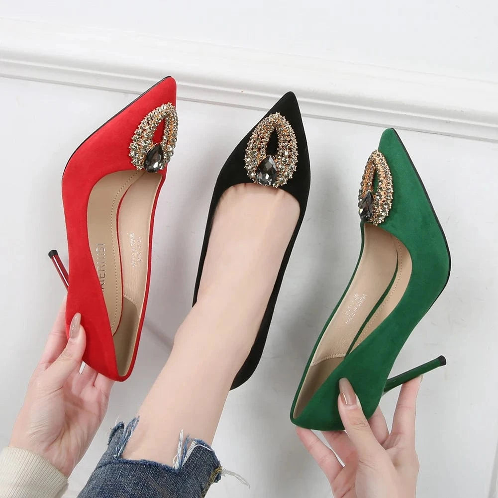 New Fashion Trend 9 CM High Heels Women Pumps Shoes Big Diamond Wedding Office Wear Elegant Formal Shoes For Ladies