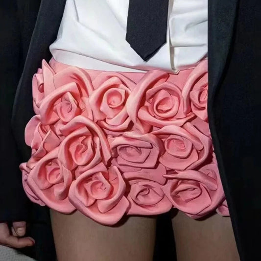 New Fashion Woman Three-dimensional Rose Decoration Design dance High Waist casual summer Slim Skirt Shorts For Women workout