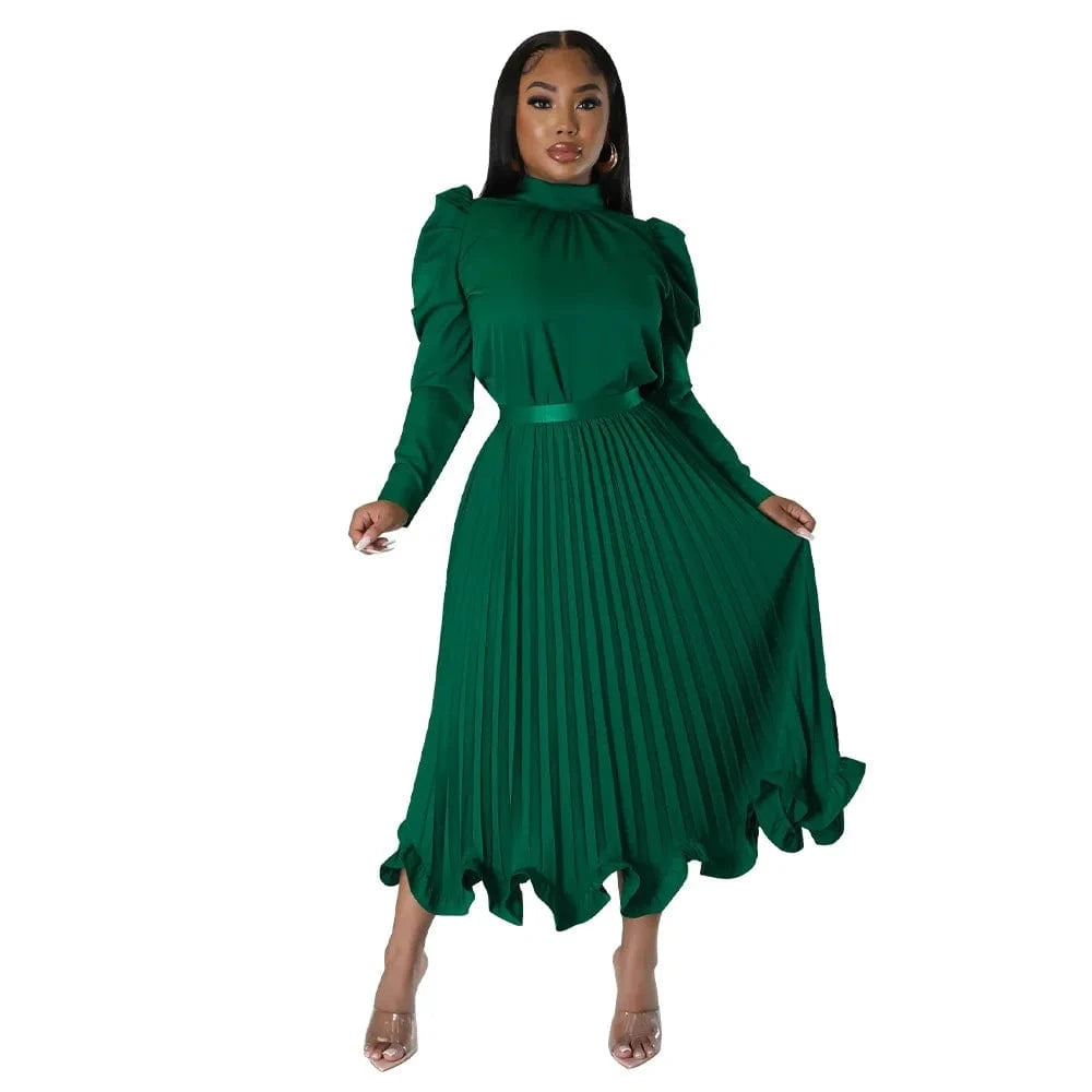 New Fashion Women Set Bubble Sleeve Top Ruffled Edge Pressed Pleated Skirt Two-Piece Set For Women clothing