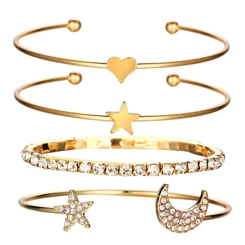 New Fashionable Full Diamond Bracelet  Versatile Women's Butterfly Bracelet 4-Piece Set Open Bangle Bracelet