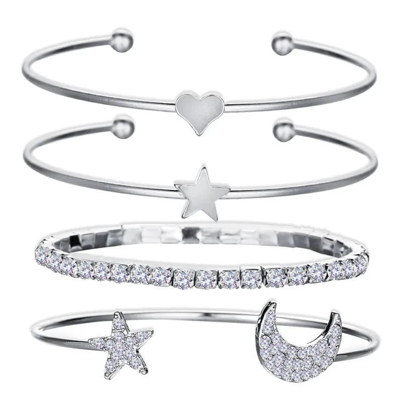 New Fashionable Full Diamond Bracelet  Versatile Women's Butterfly Bracelet 4-Piece Set Open Bangle Bracelet