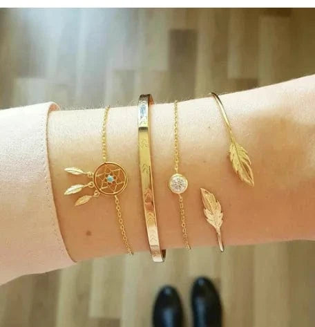 New Fashionable Full Diamond Bracelet  Versatile Women's Butterfly Bracelet 4-Piece Set Open Bangle Bracelet