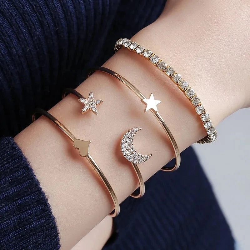 New Fashionable Full Diamond Bracelet  Versatile Women's Butterfly Bracelet 4-Piece Set Open Bangle Bracelet