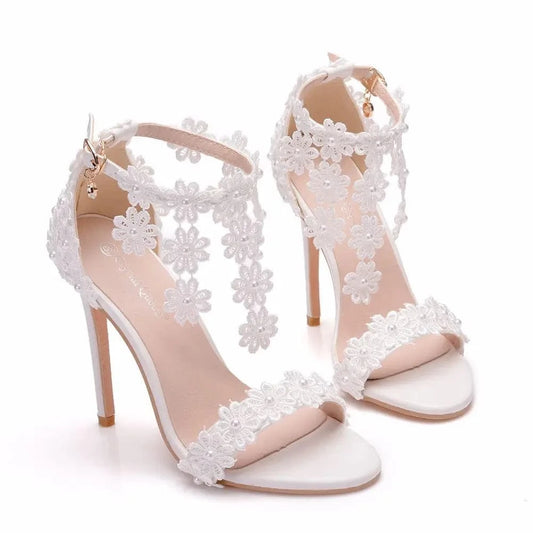 New Female Ankle Strap Buckle Tassel High Heels Stilettos for Ladies Women Open-toe Rome Pumps Sandals