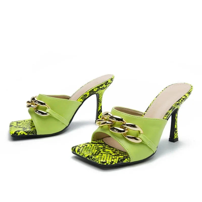 New Female Outside Daily Sandal Slippers Square-toe Serpentine Splicing Women High Heels Stilettos