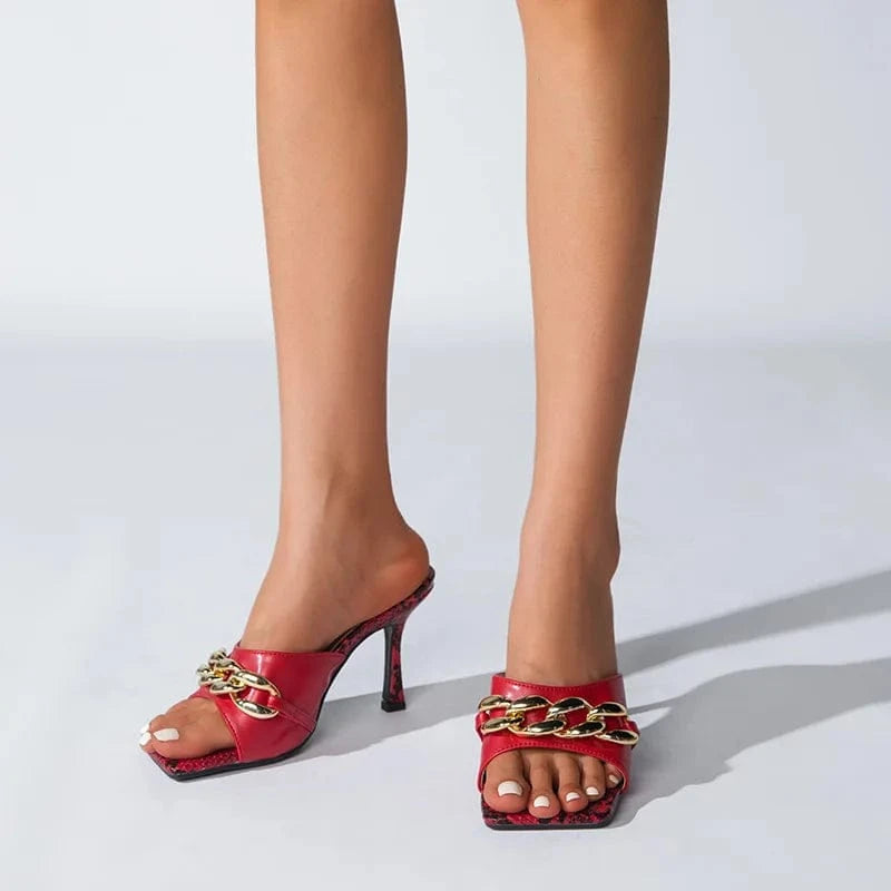 New Female Outside Daily Sandal Slippers Square-toe Serpentine Splicing Women High Heels Stilettos