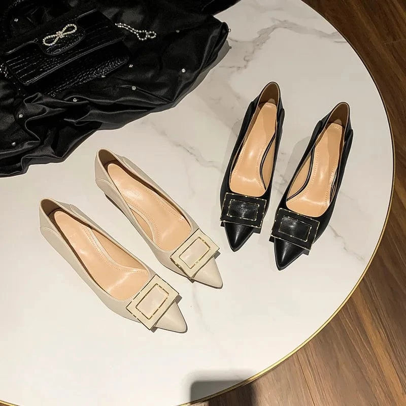 New Female Pointed-toe Buckle Block Heels Women Spring Autumn Mid Heels Outside Banquet Office Ladies Dress Shoes