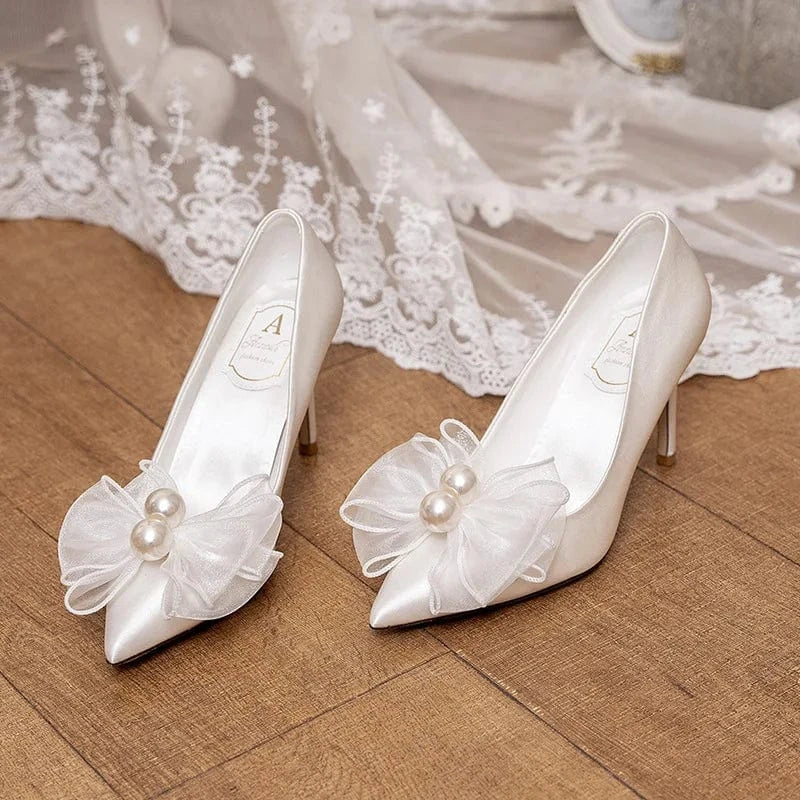 New Female Pointed-toe Shallow Bowknot Sandals Women Spring Summer High Heels Stilettos Ladies Outside Wedding Shoes