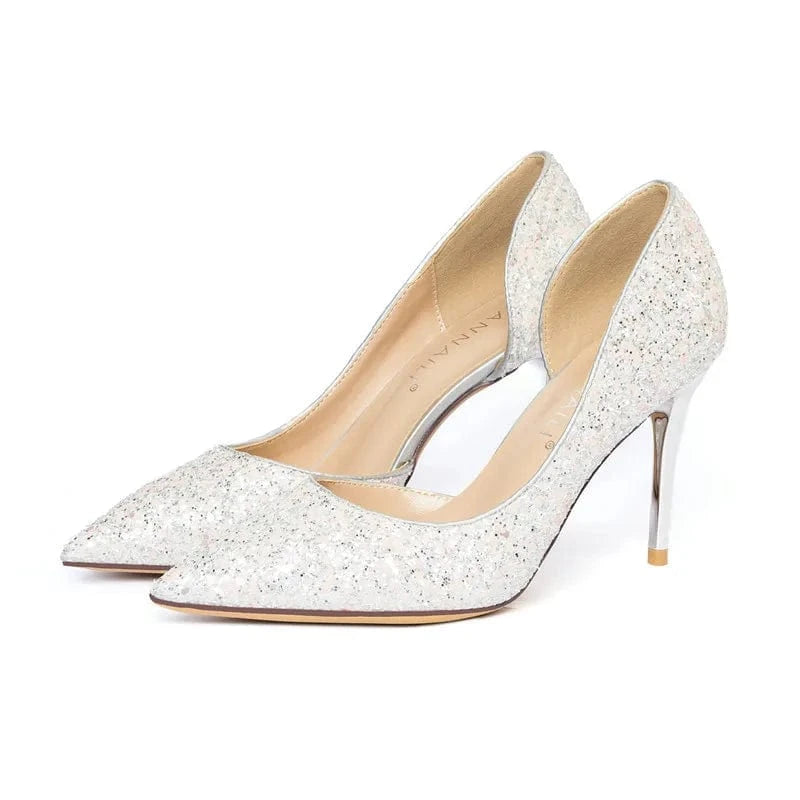 New Female Summer Crystal High Heels Women Pointed-toe Hollow Out Sequins Stilettos Outside Banquet Ladies Dress Sandals