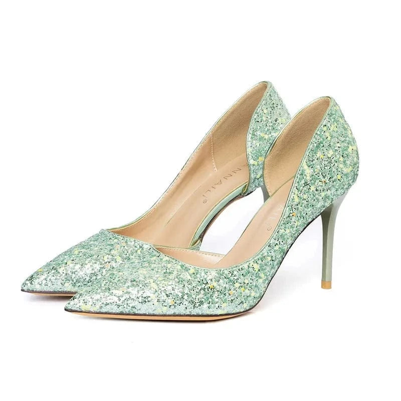 New Female Summer Crystal High Heels Women Pointed-toe Hollow Out Sequins Stilettos Outside Banquet Ladies Dress Sandals