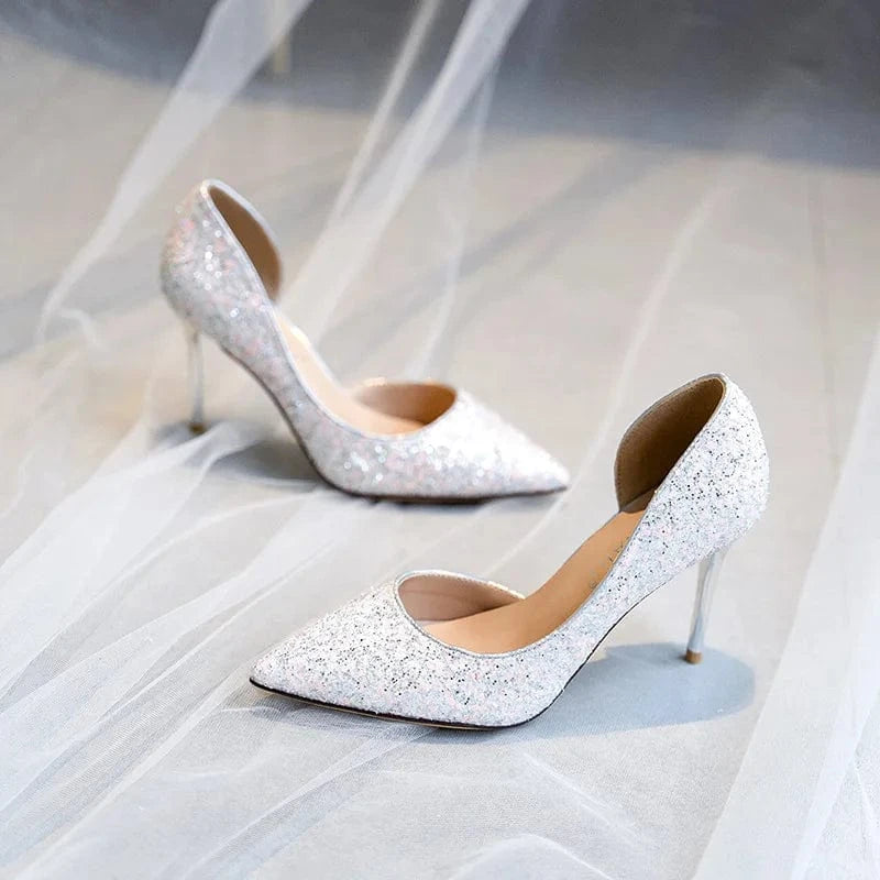 New Female Summer Crystal High Heels Women Pointed-toe Hollow Out Sequins Stilettos Outside Banquet Ladies Dress Sandals