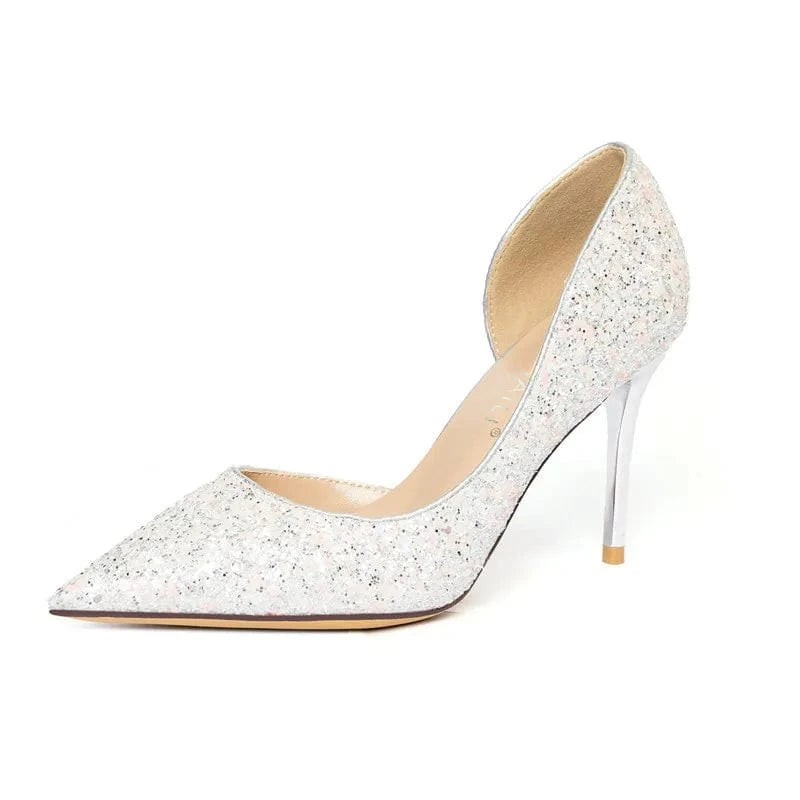 New Female Summer Crystal High Heels Women Pointed-toe Hollow Out Sequins Stilettos Outside Banquet Ladies Dress Sandals