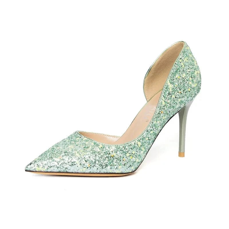 New Female Summer Crystal High Heels Women Pointed-toe Hollow Out Sequins Stilettos Outside Banquet Ladies Dress Sandals