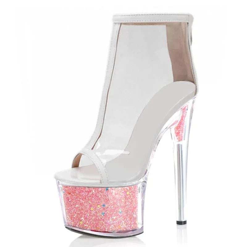 New fish mouth 17 cm thin heel transparent fashion women's fashion short boots pole dance high heels women's pumps shoes