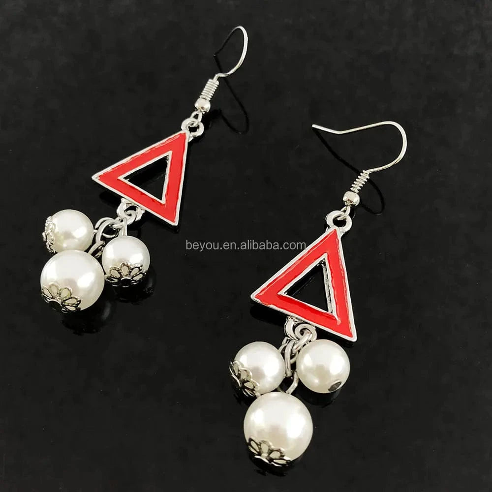 New Handmade Custom Greek Sorority Metal Alloy Greek Letter Triangle Pear Charms Woman Pendant Earring Jewelry