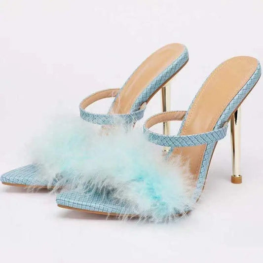 New heels fashion 2022 summer women slipper sandals lady stiletto plush high heels